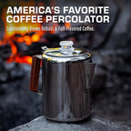 COLETTI Bozeman Super Bundle — Camping Coffee Pot, 2x Glass Globes, 100-Pack of Natural Filters — Camping's Best Percolator – Pure Stainless Steel [9 Cup Bundle]