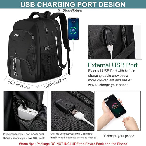 18.4 inch Laptop Backpack,Extra Large Backpack for Men 55L ,Water Resistant Travel Backpack with USB Charging Port,TSA Friendly Big Business Anti Theft Computer Bag Work College School Bookbags,Black