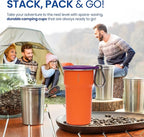 bzyoo Nesting Stainless Steel Camping Cup Set with Hook – 5-in-1 Stackable Durable 9oz Campstack Cup Set for Hiking, Backpacking & Outdoor Adventures (Orange)