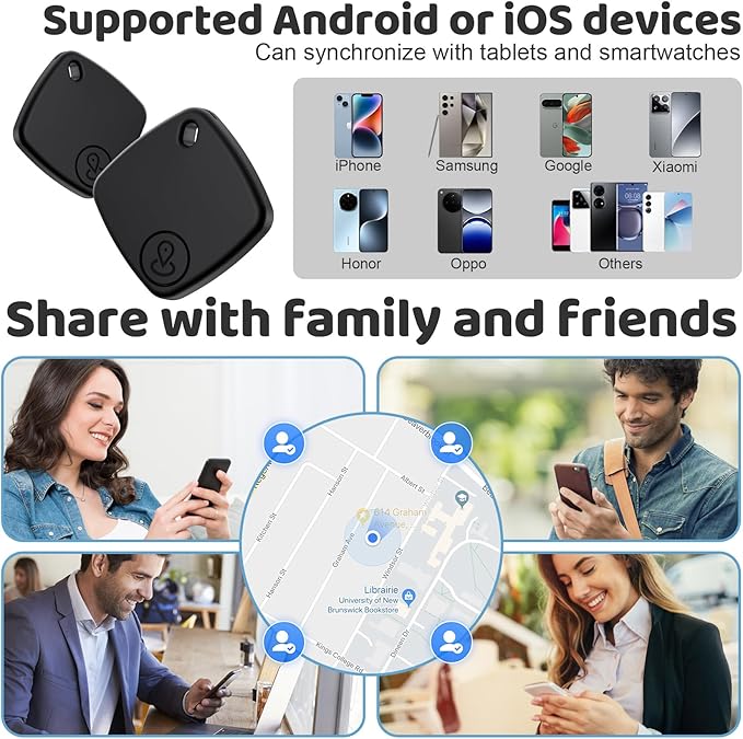 Air Tracker for Android or iOS, 4 Pack Dual System Android Smart Tracker Tags Compatible with iOS Find My or Google Find Hub App, Bluetooth Tracker Key Locator with Sound for Luggage, Bags,Wallet