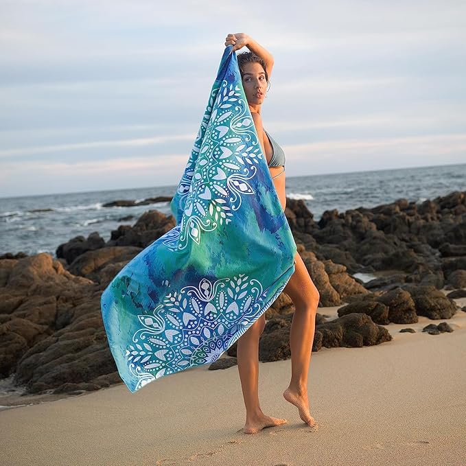 Elite Trend Quick Dry Towel Large 63x31 Inch - Microfiber Beach Towel - Perfect for Beach, Travel, Swimming, Pool, Yoga, Hiking, Camping - Lightweight, Fast Drying, Compact for Adults (Mandala Blue)