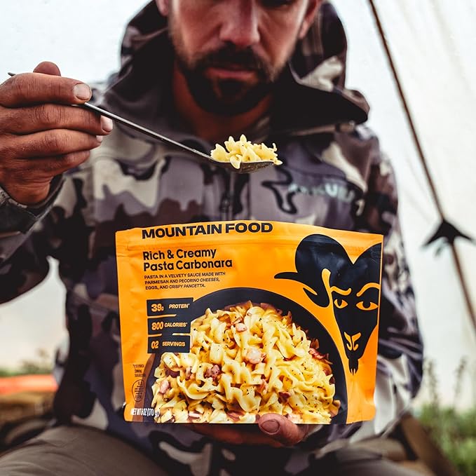 BIGHORN Mountain Food Rich & Creamy Pasta Carbonara - premium freeze dried meals for backpacking food - dehydrated camping food for backpacking meals - 2 servings