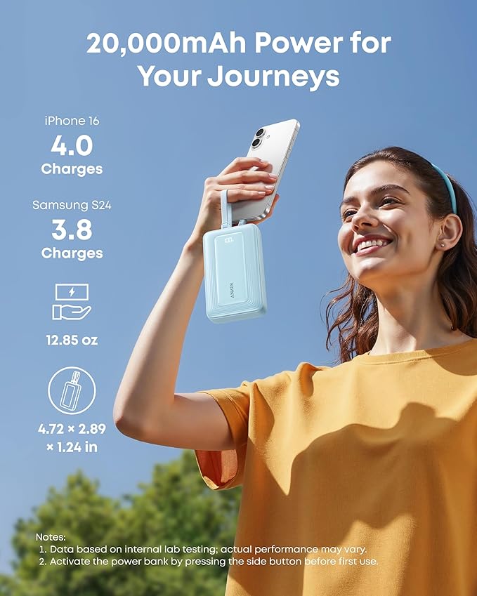 Anker Zolo Power Bank, 45W Max Fast Charging, 20,000mAh Battery Pack with Dual Built-in USB-C Cables, 1 USB-C&A Port, for iPhone 17/16 Series, Samsung, MacBook, iPad, and More