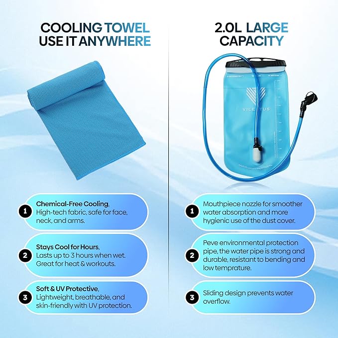 Running Vest for Women Men - Hydration Backpack with Cooling Towel & Tube Cleaner, 2.0L Water Bladder Bag, Lightweight Reflective Backpack for Hiking, Marathon & Trail Running Hydration Vest