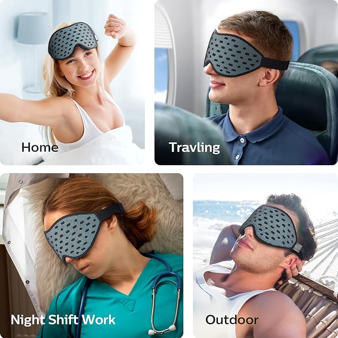 LitBear Breathable Sleep Mask, 3D Eye Mak Sleep for Side Sleepers Women Men, Light Blocking Sleeping Mask with Adjustable Strap, Soft Lightweight Eye Cover for Travel, Night Work, Nap -Ice Blue