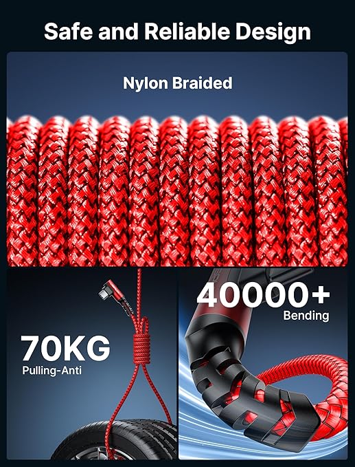 JSAUX 100W USB C Cable [2-Pack 6.6FT], Right Angle Fast Charging Cord with USB A to C Adapter for iPhone Air/iPhone 17/ iPhone 17 Pro/iPhone 17 Pro Max, iPhone 16/15, Samsung, MacBook, iPad - Red