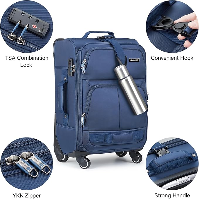 Hanke 3 Piece luggage Sets Softside Expandable luggage with Spinner Wheels TSA Lock,Travel Lightweight Luggage Sets,Blue