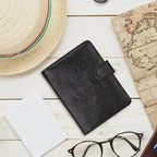 WALNEW Passport Holder for Travel, RFID Passport Cover Wallet for Women Men, PU Leather Passport Book Card Holder Case with Pen (Buckle Closure, Buckle-Black)