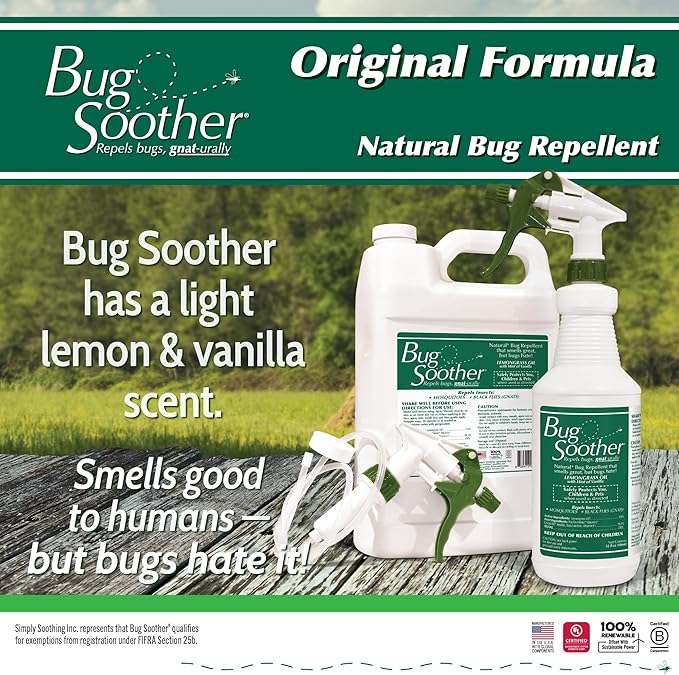 Bug Soother 1 Gallon - Natural Insect, Gnat and Mosquito Repellent & Deterrent with Essential Oils - 100% DEET-Free Safe Bug Spray for Adults and The Environment - Made in USA - W/O Sprayer