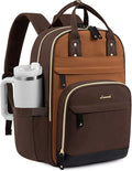 LOVEVOOK Laptop Backpack Women with Tumbler Holder,15.6 inch Work Travel Backpack Computer Laptop Bag,Cute College Nurse Teacher Backpack Purse,Gifts for Women & Men,Brown-Yellowish-brown-Coffee brown