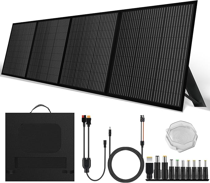 Portable 200 Watt 12V Foldable Solar Panel with Adjustable Kickstands and Waterproof IP65 Design for Power Station, Travel, Outdoor Camping, RVs, and Off-Grid Applications
