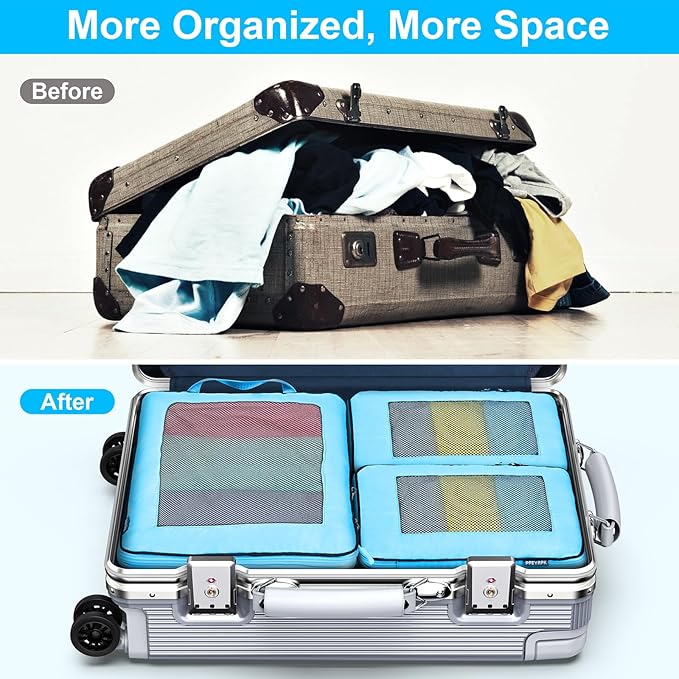 7 Set Compression Packing Cubes Packing Organizer for Travel,Travel Accessories for Carry on Luggage Suitcase Backpack Expandable Organizers