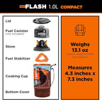 Jetboil Flash 1.0L Portable Fast Boil Stove for Camping and Backpacking with 1-Step Auto Ignition, New for 2025, Propane/Isobutane Burner with Cooking Cup