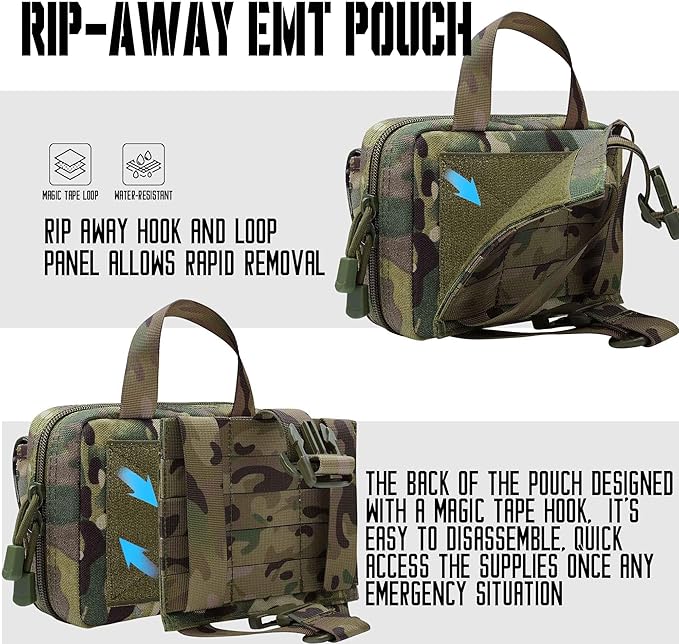 Upgrade Molle Rip Away Ifak Pouch, Tactical Small Belt First Aid Pouch Medical Utility EMT Pouch Only