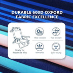 5-Position Aluminum Lay Flat Backpack Beach Chair, Compact Portable Low Beach Chairs for Adults with Cooler Pouch, Storage Pouch, Towel Bar, Cup Holder & Phone Holder, Blue Stripe