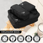 8 Piece Compression Packing Cubes Set - Double Capacity Design for Travel - Small, Medium & Large Sizes - Carry-On Suitcase Organizer Bags (Black)