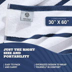 White Classic Cotton Pool Towels Oversized 30 x 60 Inches, Ultra Absorbent and Low Lint Striped Beach Towels for Adults, Stripes Design Luxury Extra Large Bath Towels, Navy Blue, 4 Pack