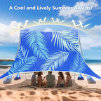 2PM SPORTS Beach Tent Canopy with UPF50+ UV Protection, Outdoor Large Beach Sun Shade Shelter for Family Picnic Camping Travel Shore Fishing, 8 Sandbags, Sand Shovel (Areca Palm, 10x10 FT)