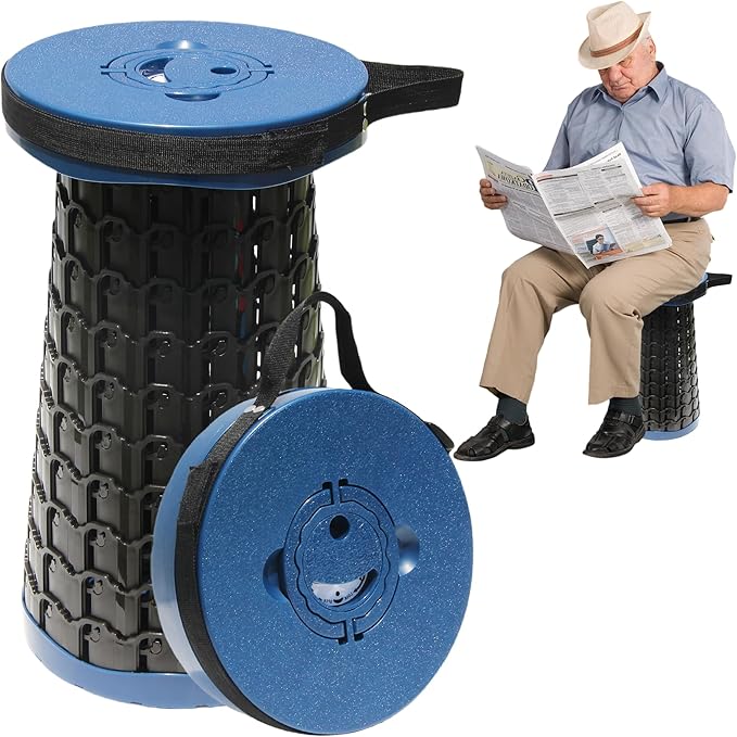 ALEVMOOM 18" Collapsible Stool, 800lbs Max Weight, Heavy Duty Portable Retractable Folding Telescoping Foldable Camping Stool for Adults Outdoor Fishing Travel BBQ (Navy)