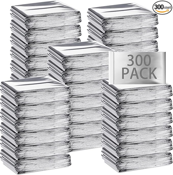 Macarrie Emergency Blanket Bulk Survival Thermal Silver Foil Reflective Blankets Pack for Cold Outdoors Camping Hiking First Aid Shelter Space Emergency Supplies Set