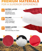 KingCamp Ultralight Camping Blanket, Packable Down Alternative Puffy Wearable Blankets Weatherproof Warm Package Quilt with Snap Buttons for Outdoor Hiking Travel Picnic Stadium (69"L x 53"W, CRIMSON)