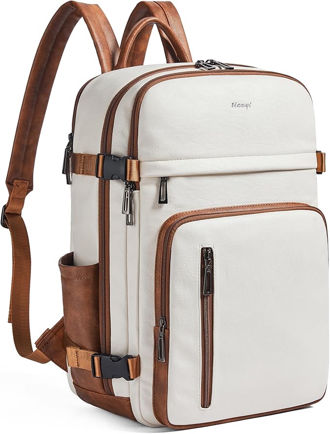 Travel Backpack for Women, Fits 17.0" Notebook, Stylish Carry-on Vegan Leather Backpack with Luggage Strap for Travel and Daily Use