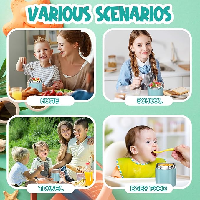 Insulated Food Jar for Kids - 15.2 Oz, Thermo for Hot Food, Soup Thermo, Insulated Food Container, Termos Para Comida Caliente, Width Mouth Stainless Steel Lunch Box with Spoon, Blue