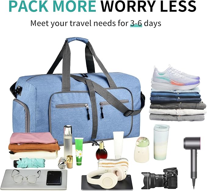 Dimayar 115L Travel Duffle Bag for Men Women - Foldable Duffel Bag with Shoes Compartment - Overnight Bags Waterproof & Tear Resistant(Blue)