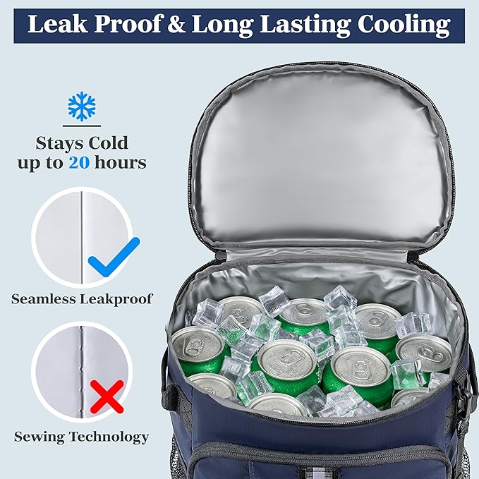 SUN CUBE Cooler Backpack 33 Can, Leakproof Insulated Backpack Cooler for Men Women, Camping Cooler Backpack for Beach Travel Hiking, Waterproof Lunch Backpack, Navy