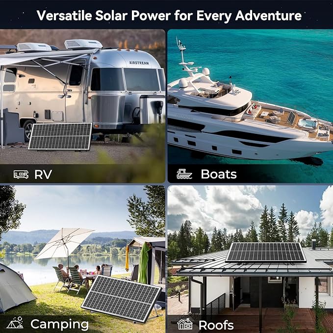 600 Watt Bifacial Solar Panel 6pcs 100 Watt, 18BB Monocrystalline Dual-Sided 12V/24V High Efficiency Module for RV, Boat, Cabin, Camping, Off-Grid Power Systems