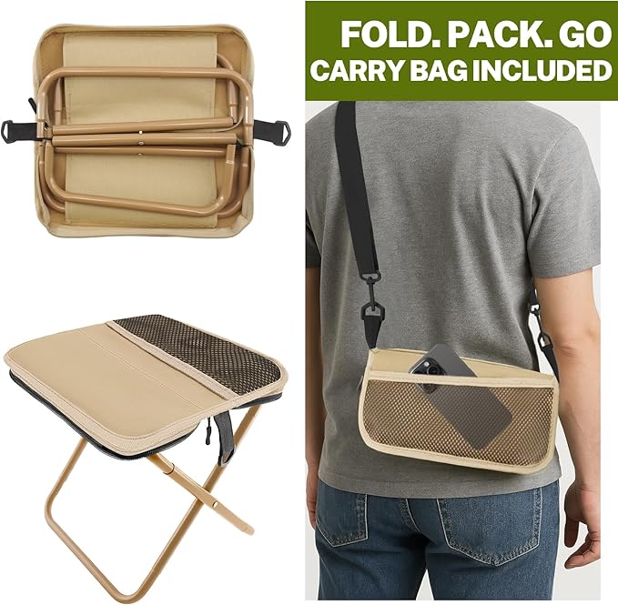 Portable Stool, Small Folding Stool for Adults, Ultralight Camping Stools for Hiking and Fishing (Khaki)