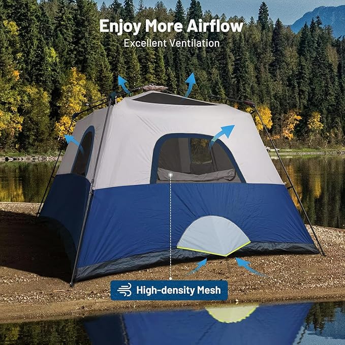 3/4 Person/6 Person Camping Tent Fast Cabin Tent with Instant Setup Tent, Weatherproof Tent Easy Quick Set Up & Pop Up in 60 Seconds with Rainfly Backpack for Family Camping,Upgraded Ventilation