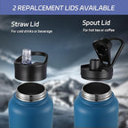 HASLE OUTFITTERS 32 oz Insulated Water Bottle Stainless Steel Double Walled Vacuum Sports Water Bottle with 2 Lids (Straw and Spout Lid) for Gym Camping Hiking(Blue Black Gradient,1)