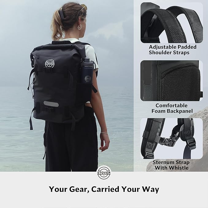 STOVER 5/10/25/30/40/55L Waterproof Backpack- Floating Dry Bag for Kayaking, Travel, Beach, Hiking, & Camping, Men/Women