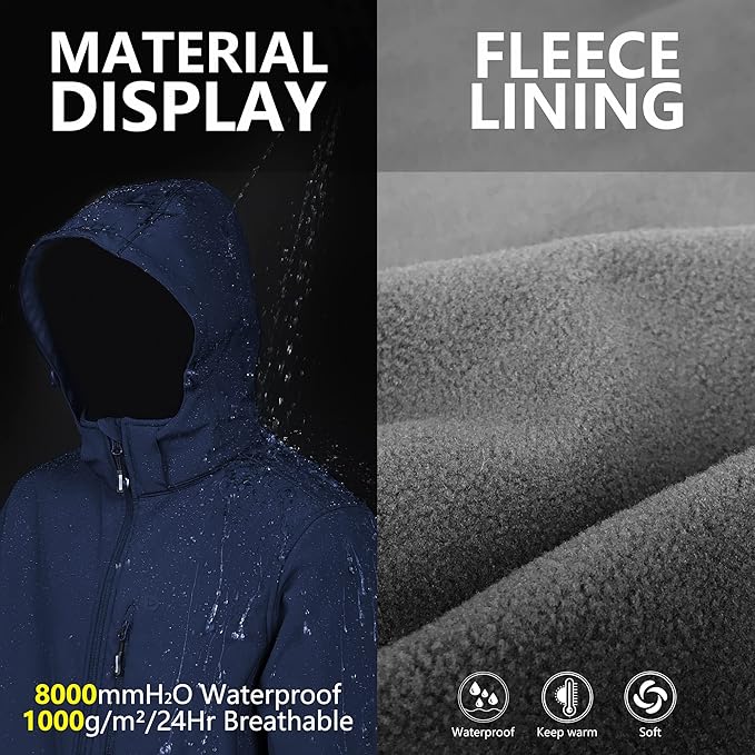 Outdoor Ventures Men's Lightweight Softshell Jacket Fleece Lined Hooded Water Resistant Winter Hiking Windbreaker Jackets