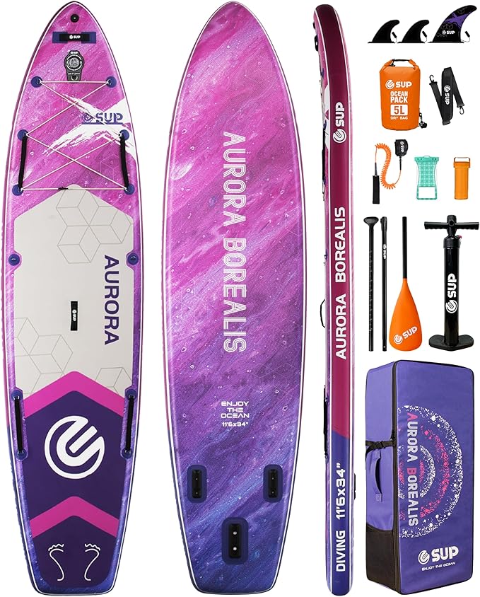 ESUP 11’6 ×34" Wide Inflatable Paddle Board with Premium SUP Paddleboard Accessories, Extra Stable Stand Up Paddle Boards for Adults/425lb/Family/Yoga/Beginner, with Shoulder Strap,Dual-Action Pump