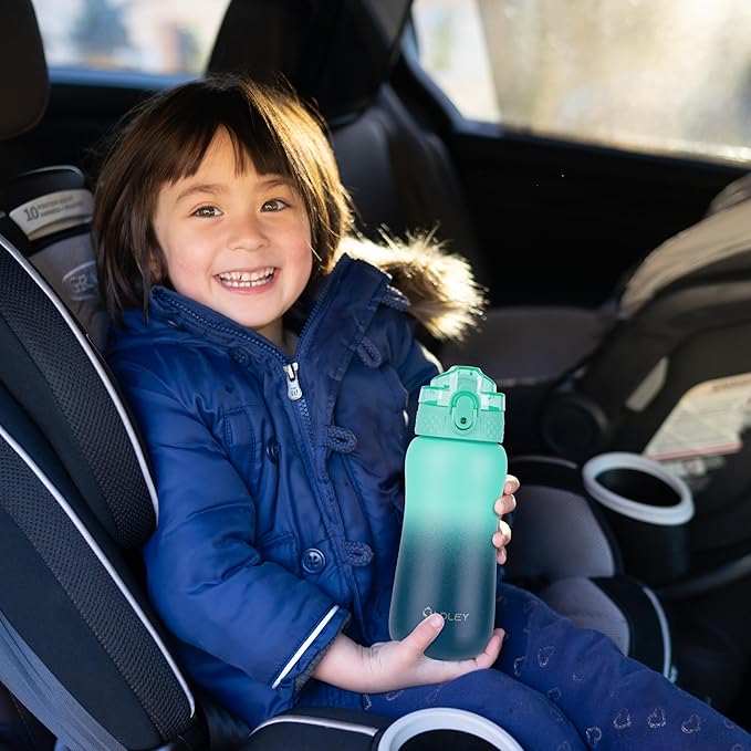 Oldley Insulated Water Bottle 12oz Kids Water Bottles with Straw, Stainless Steel Water Bottle with 2 Lids,Double Wall Vacuum Bottle, Leak-Proof Sport Bottles for School Travel, Caribbean Blue