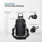 Coolflask 64 oz Water Bottle Insulated with Straw&3 Lids, Half Gallon Water Jug Galaxy Large Metal Stainless Steel Vacuum Flask for Gym, Sports and Travel, Keep Cold 48H Hot 24H,Turquoise