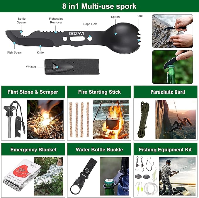 Gift for Father's Day Men Dad Husband,142 Pcs Survival Kit and First Aid Kit, Professional Emergency Kits Survival Gear and Equipment with Molle Pouch, for Men Women Camping Outdoor Adventures