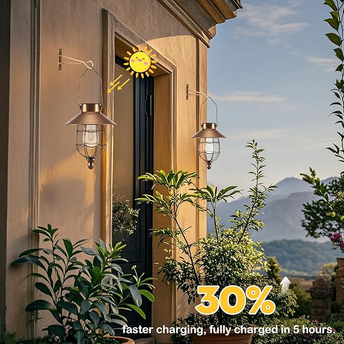 Solar Lanterns Outdoor Hanging Metal Vintage Lantern Warm White Solar Lights lamp Waterproof Edison Bulb Design for Pathway Garden Patio Yard Tree Decoration (2 Pack Copper)