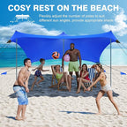 Rhino Valley Beach Tent Shade Canopy UPF50+ Protection, 8 Sandbags, 4 Stability Poles, Outdoor Sun Shelter Umbrella for Sand, Camping, Fishing Essentials