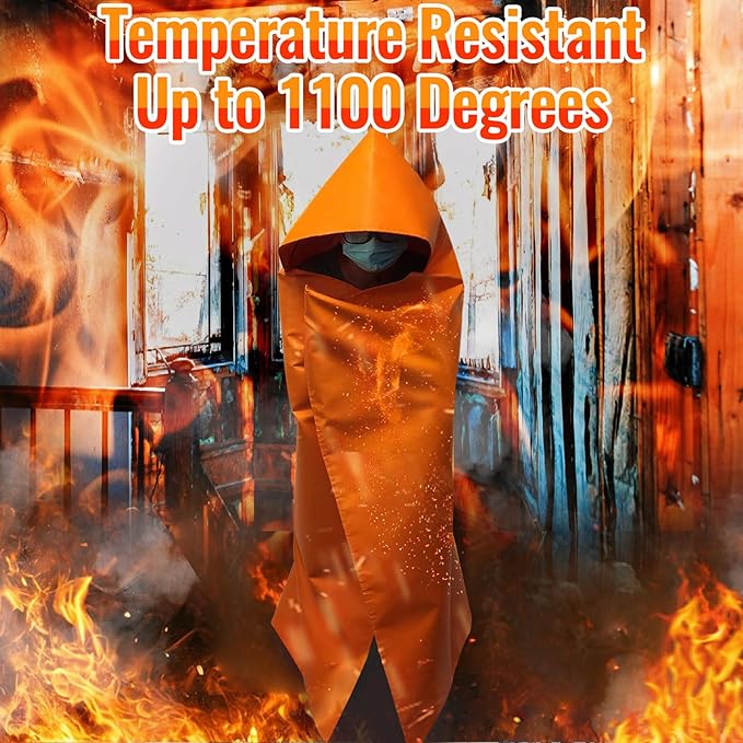 MDH Upgrade Fireproof Emergency Escape Cape -Fireproof Cloak Fiberglass & Silicone Coated Cloth - Flame Retardant Blanket for Household, Office Home- CE-Certified Fire Safety Gear (Adult: 71*67inches)