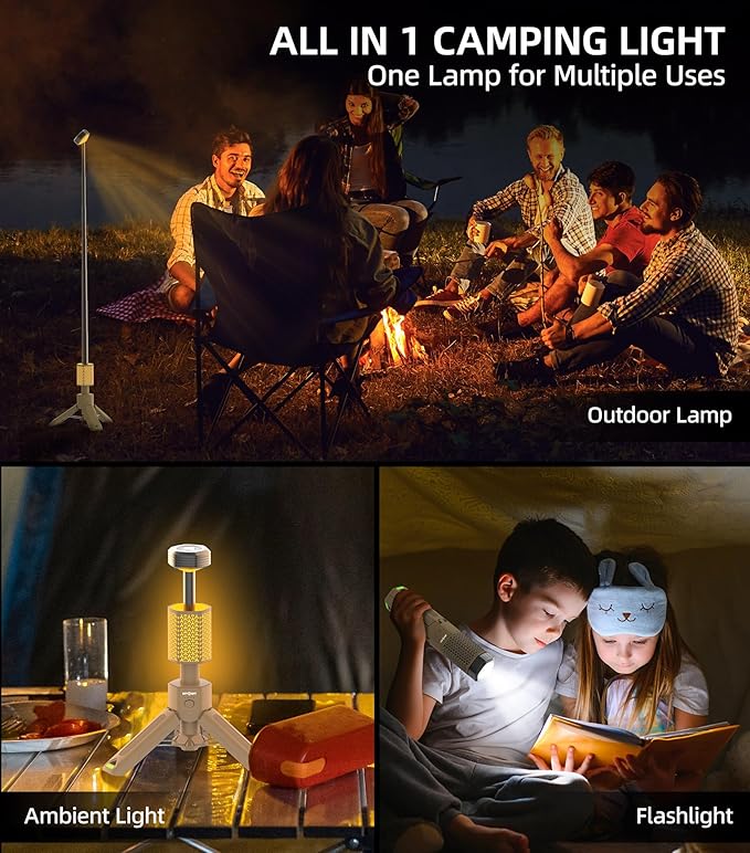 Telescopic Camping Light, Portable Collapsible Magnetic Camp Lantern Rechargeable,10500mAh Telescoping IP67 Waterproof Flashlights, Outdoor Gear for Emergency, Camping, Hiking (Khaki)