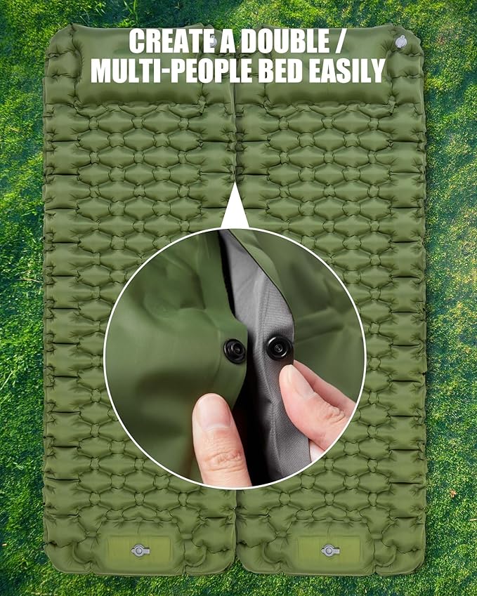 AKSOUL Sleeping Pad Camping Mat: Self Inflating Ultralight & Compact Air Mattress, Connectable Lightweight Inflatable Pad with Built-in Foot Pump for Camping, Hiking, Backpacking