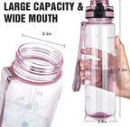 OLDLEY Water Bottle, 32oz Motivational Sports Water Bottle with Time Marker - Times to Drink - Tritan, BPA Free, Wide Mouth Leakproof,Clear Pink