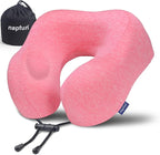 napfun Neck Pillow for Traveling, Upgraded Travel Neck Pillow for Airplane 100% Pure Memory Foam Travel Pillow for Flight Headrest Sleep, Portable Plane Accessories, Rose