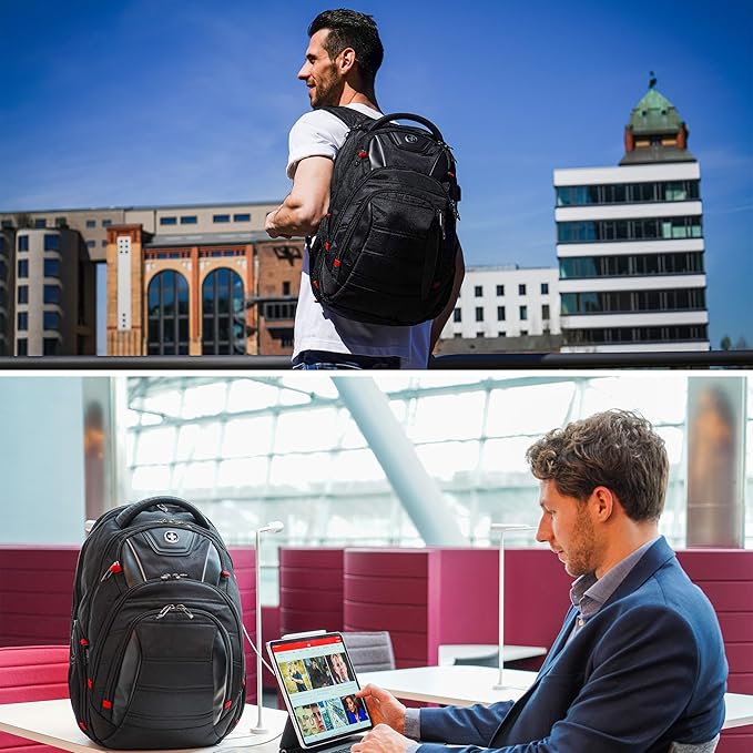 Swissdigital Design Travel Backpack for Men with Finder（color random）, TSA Friendly USB Charging RFID Protection Business Backpack Fits 15.6" Laptops Black | J14BT013-BR