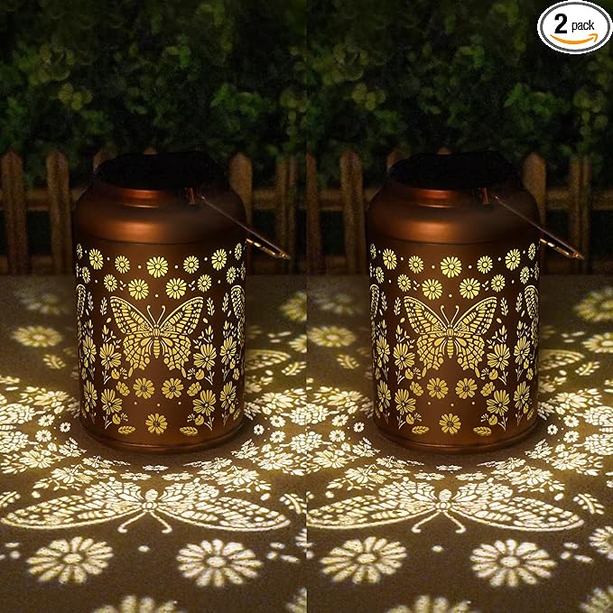 Birthday Day Gifts for Women Men Mom 2 Pack Butterfly Solar Lanterns Outdoor Waterproof - Butterflies Solar Lights Garden Decor, Outdoor Decor for Patio, Yard