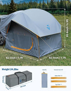 JOYTUTUS SUV Tent for Camping with Rainfly, Double Door Design Car Tent with Aluminum Poles, SUV Tailgate Tent with Waterproof PU2000mm Double Layer for 4-8 Person, Orange