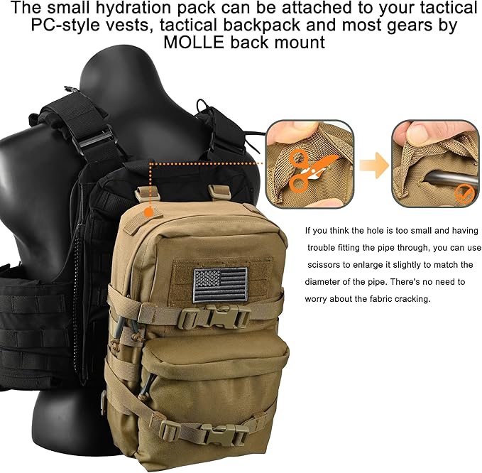 Tactical Mini Molle Hydration Pack,Molle Hydration Carrier with US Flag Water Resistant,Hydropack for Tactical Vest Backpack